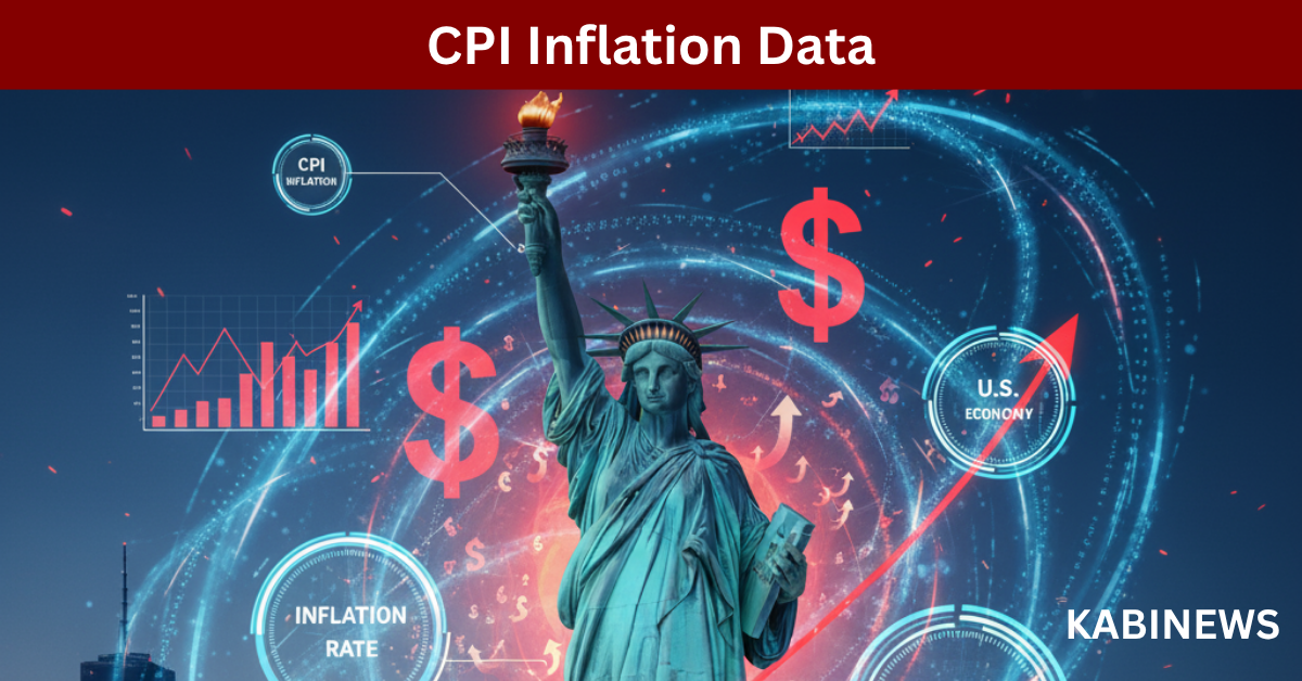U.S. CPI inflation data dashboard showing charts and dollar symbols with American flag background, representing 2025 inflation trends.
